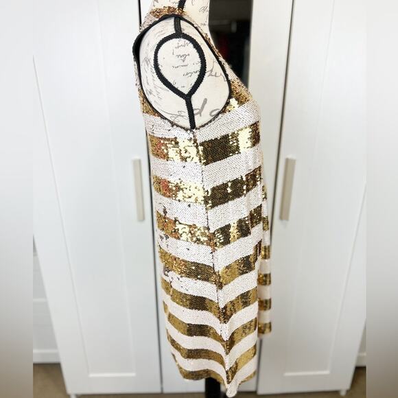 Ellison Ivory and Gold Sequin Shift Cocktail Dress Size Medium - Picture 6 of 11